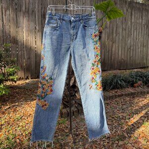 Free People Hummingbird Floral Embroidered Jeans Size 28